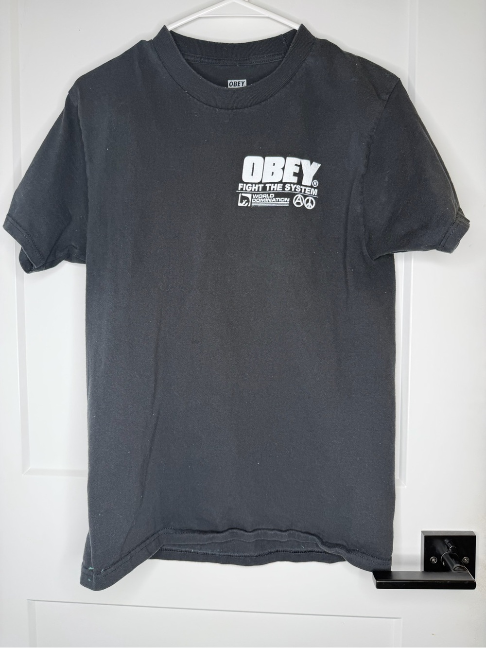 Obey Black Short Sleeve Tee with White 'Fight The System' Logo
